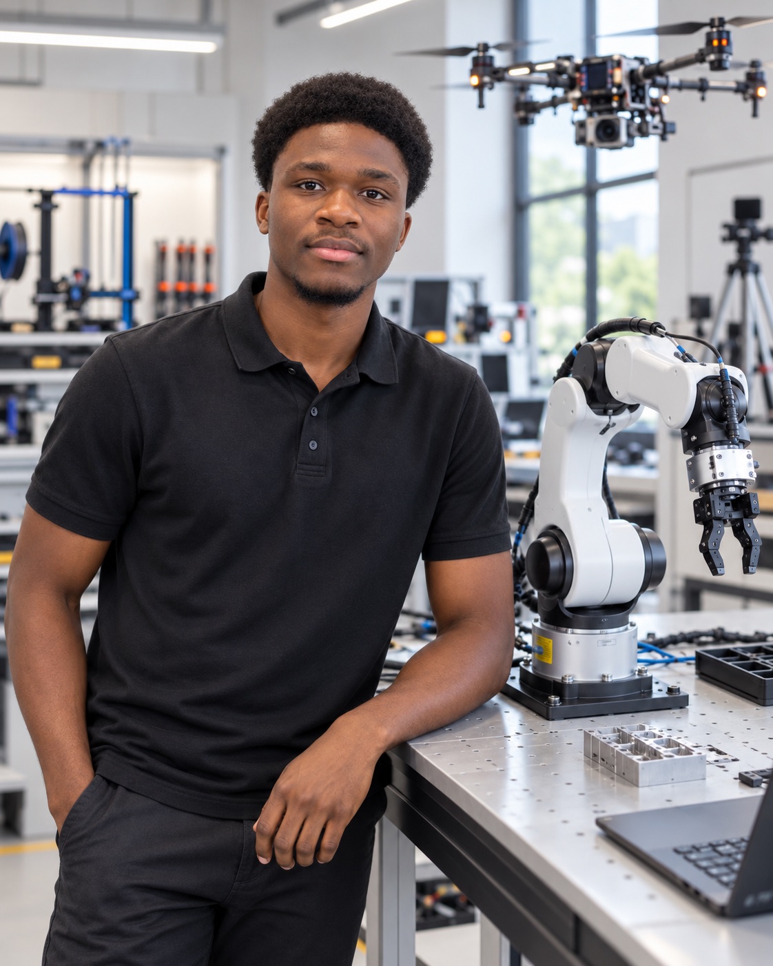 Pagnol Viany Tchemou dans un laboratoire de robotique